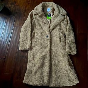 NWT Sam Edelman camel notch collar maxi teddy coat size large